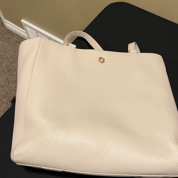 Dagne Dover Cream Pebbled Leather Laptop Tote with Rose Gold Accent - Picture 5 of 8
